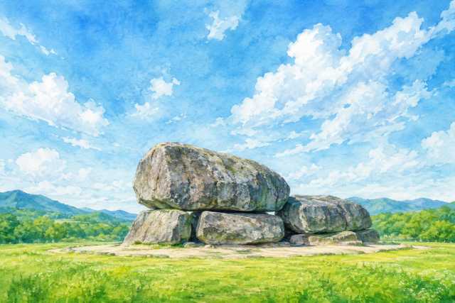 nara-asuka-ishibutai-stone-tomb-watercolor