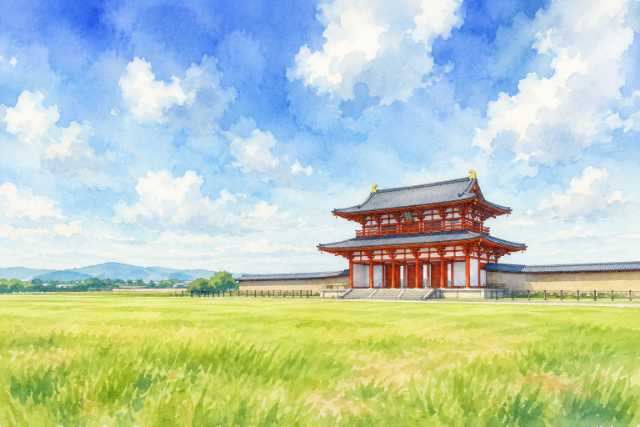 nara-heijo-palace-suzaku-gate-watercolor
