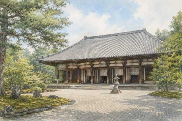 nara-historic-temple-hall-garden-watercolor
