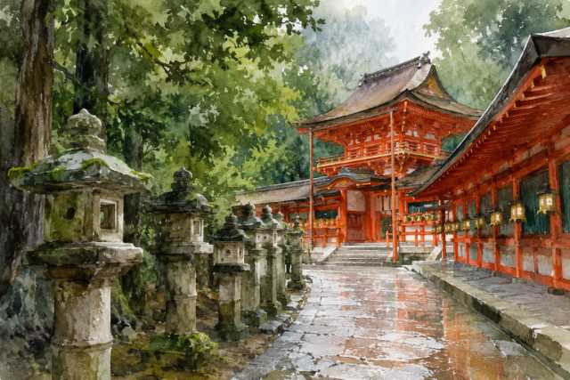 nara-kasuga-taisha-stone-lanterns-watercolor