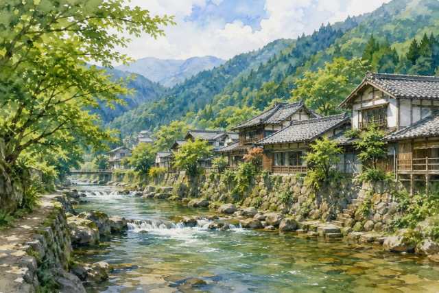 nara-mountain-village-clear-river-watercolor