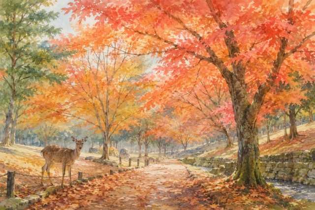nara-park-deer-autumn-maple-watercolor