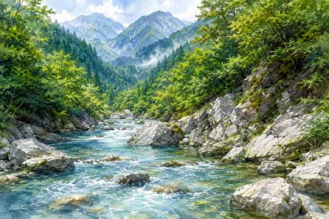 nara-rocky-valley-clear-stream-watercolor