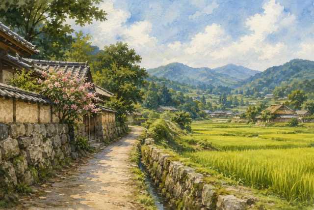 nara-rural-rice-field-stone-wall-watercolor