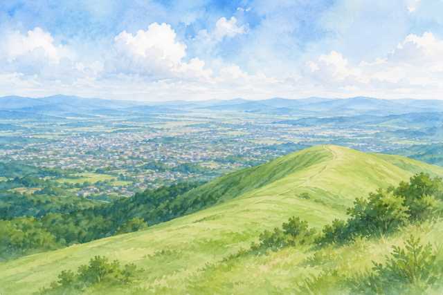 nara-wakakusayama-grass-hill-city-view-watercolor